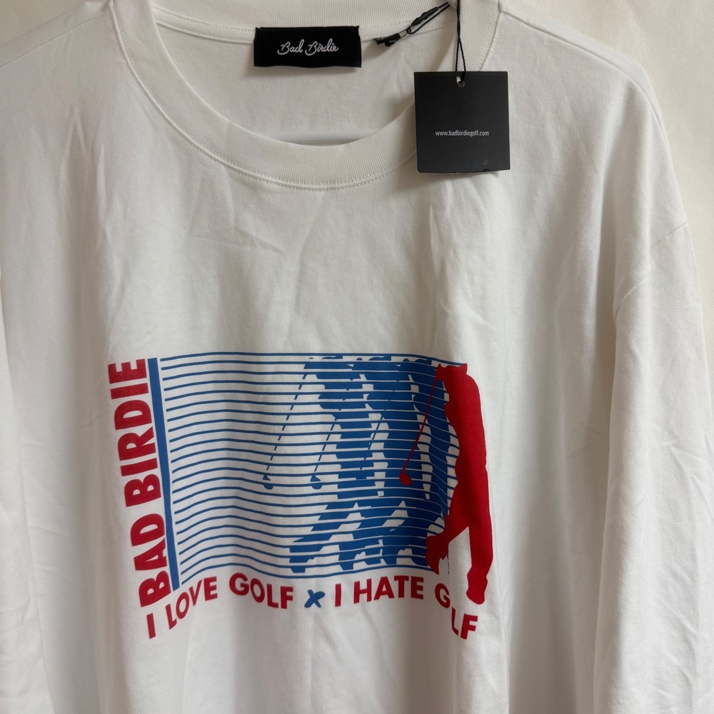 Bad Birdie Mens XXL White Long Sleeve Golf Graphic Shirt I Love Golf I Hate Golf